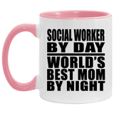 Social Worker By Day World's Best Mom By Night - 11oz Accent Mug Pink