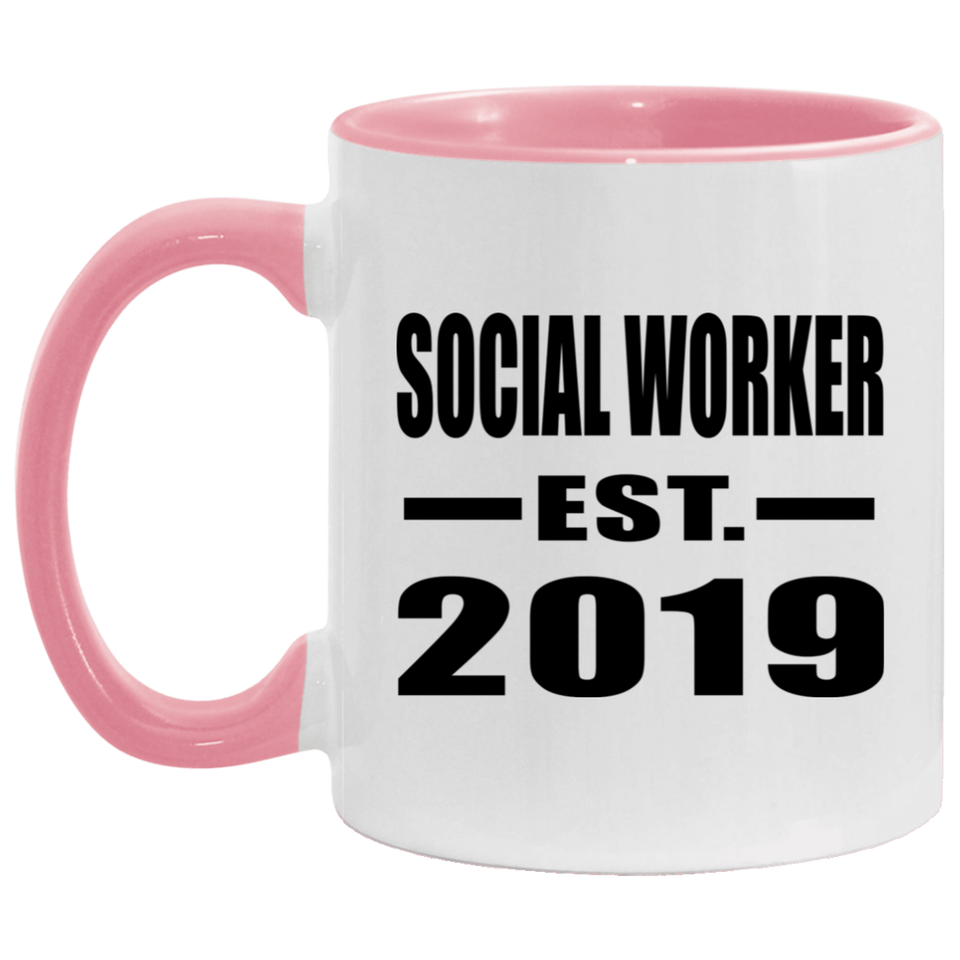 Social Worker Established EST. 2019 - 11oz Accent Mug Pink