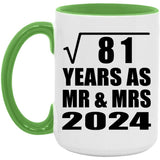 9th Anniversary Square Root of 81 Years As Mr & Mrs 2024 - 15oz Accent Mug Green