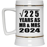 15th Anniversary Square Root of 225 Years As Mr & Mrs 2024 - Beer Stein
