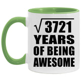 61st Birthday Square Root of 3721 Years of Being Awesome - 11oz Accent Mug Green