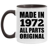 52nd Birthday Made in 1972 All Parts Original - 11oz Accent Mug Black