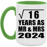 4th Anniversary Square Root of 16 Years As Mr & Mrs 2024 - 15oz Accent Mug Green