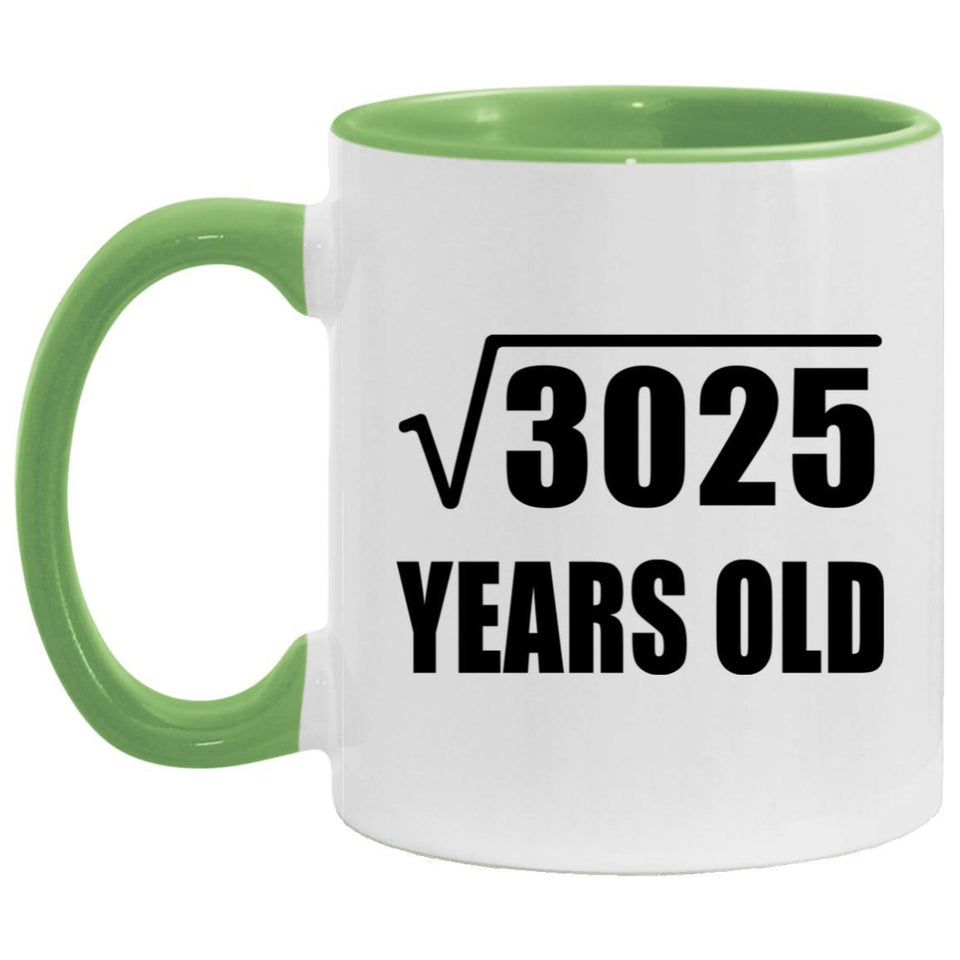 55th Birthday Square Root of 3025 Years Old - 11oz Accent Mug Green