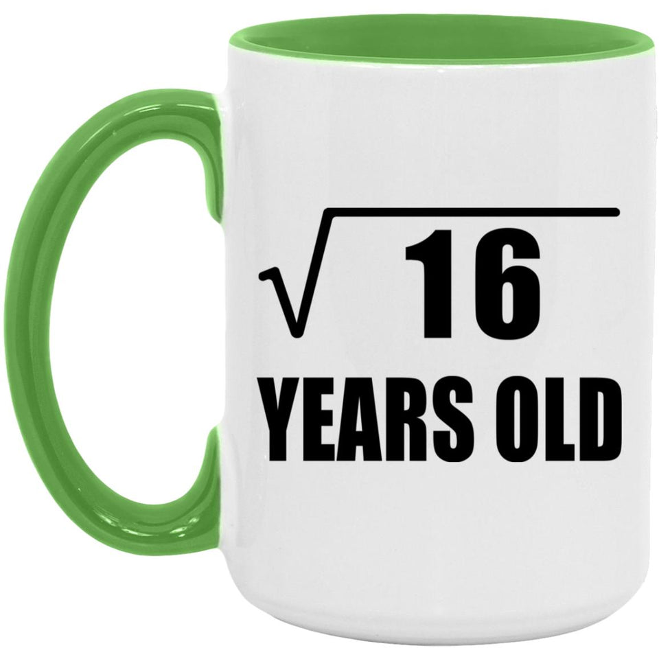 4th Birthday Square Root of 16 Years Old - 15oz Accent Mug Green
