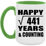 Happy 21st Anniversary Square Root of 441 Years & Counting - 15oz Accent Mug Green