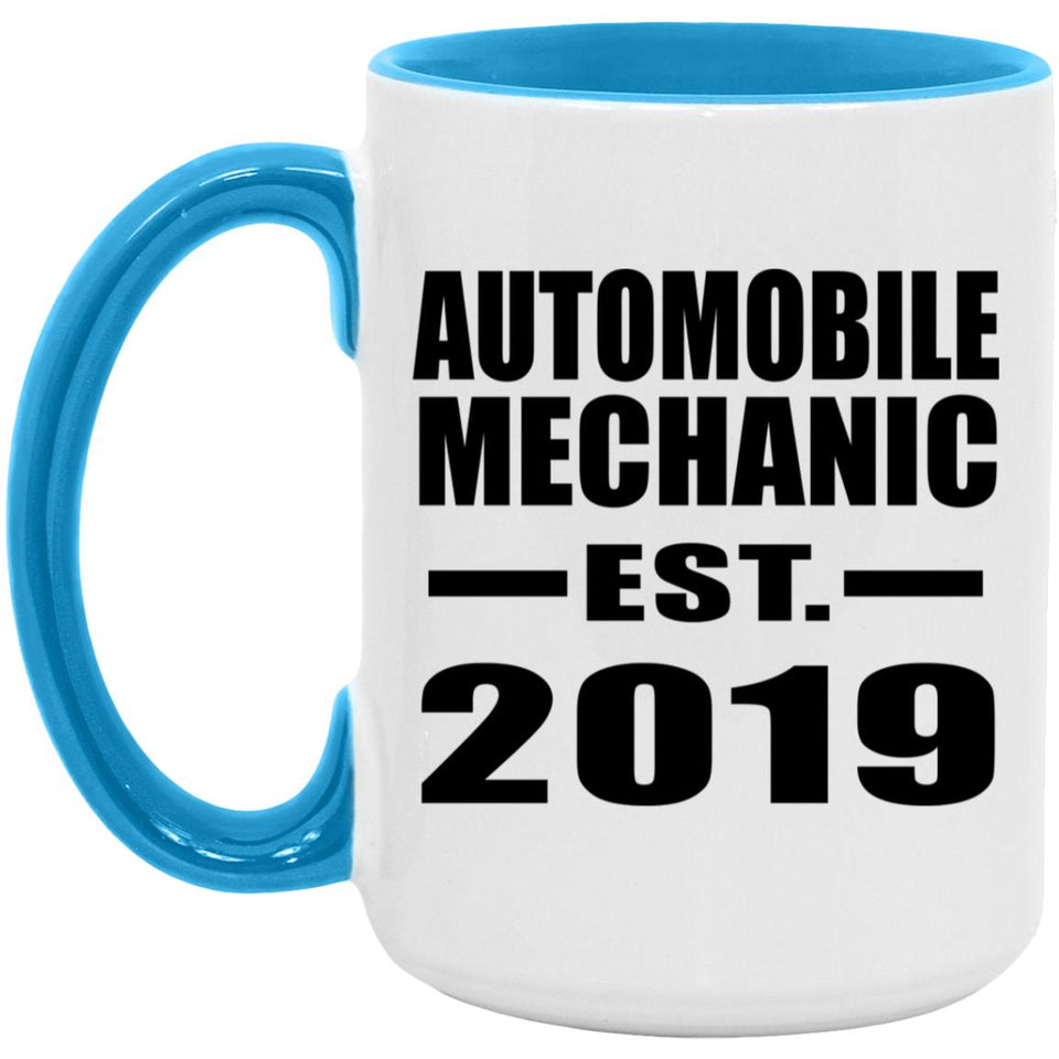 Automobile Mechanic Established EST. 2019 - 15oz Accent Mug Blue