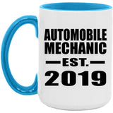 Automobile Mechanic Established EST. 2019 - 15oz Accent Mug Blue