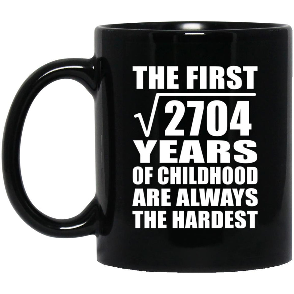 52nd Birthday Square Root of 2704 Years of Childhood - 11oz Coffee Mug Black