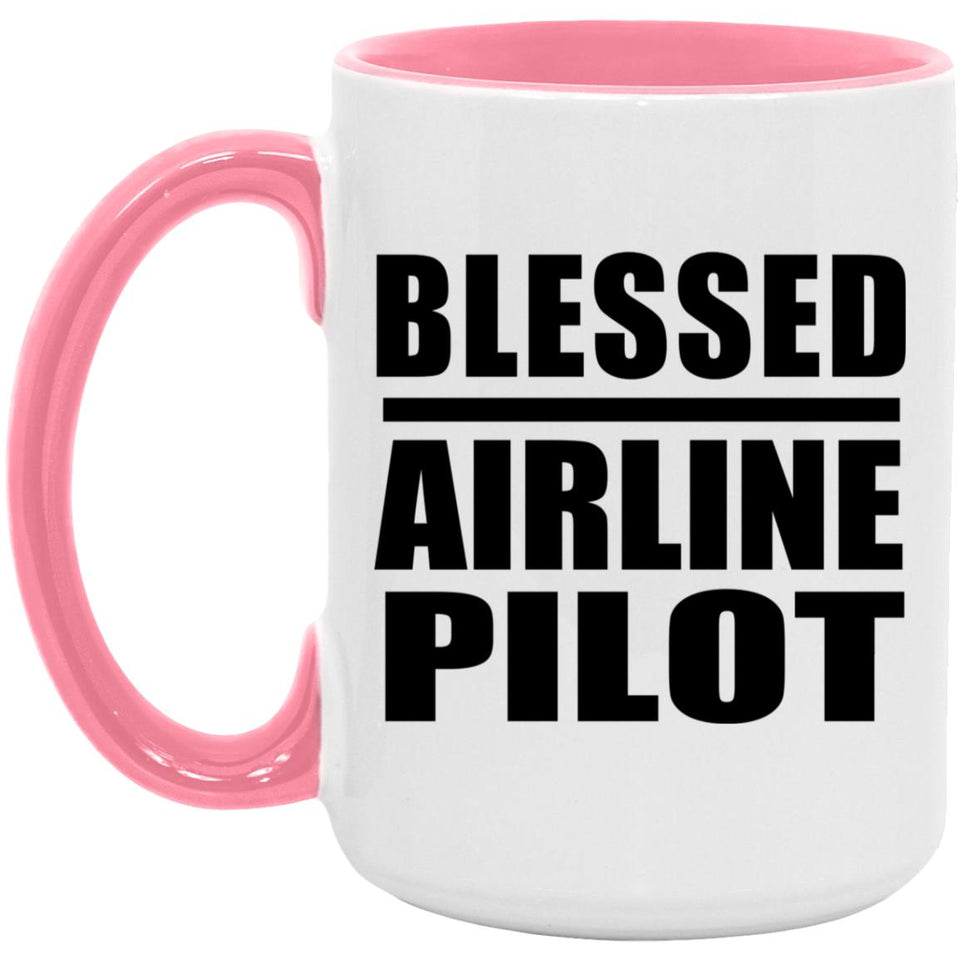 Blessed Airline Pilot - 15oz Accent Mug Pink