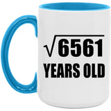81st Birthday Square Root of 6561 Years Old - 15oz Accent Mug Blue
