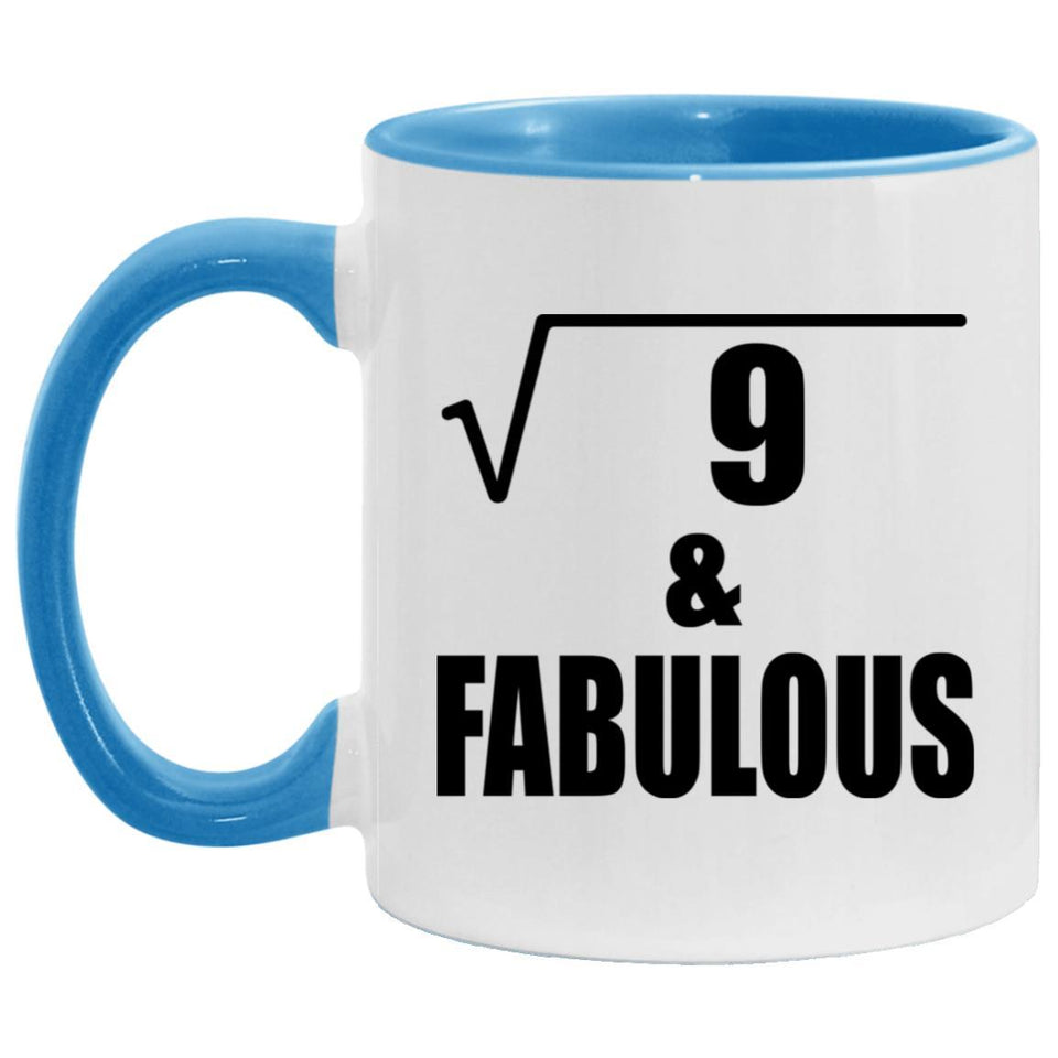 3rd Birthday Square Root of 9 & Fabulous - 11oz Accent Mug Blue