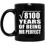 90th Anniversary Square Root of 8100 Years of Mr Perfect - 11oz Coffee Mug Black