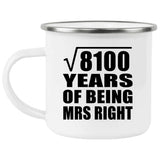 90th Anniversary Square Root of 8100 Years of Being Mrs Right - 12oz Camping Mug
