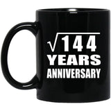 12th Anniversary Square Root of 144 Years Anniversary - 11oz Coffee Mug Black