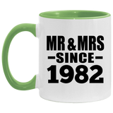42nd Anniversary Mr & Mrs Since 1982 - 11oz Accent Mug Green