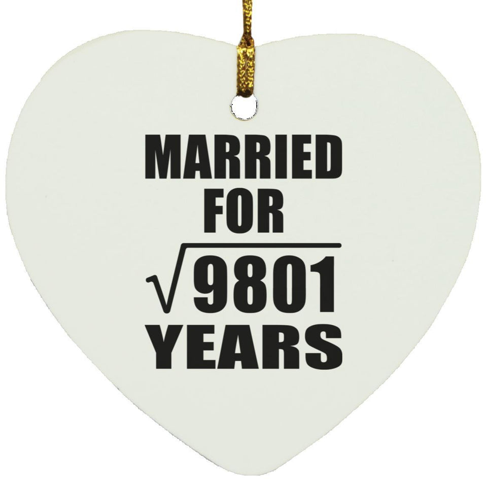 99th Anniversary Married For Square Root of 9801 Years - Heart Ornament
