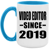 Video Editor Since 2019 - 15oz Accent Mug Blue