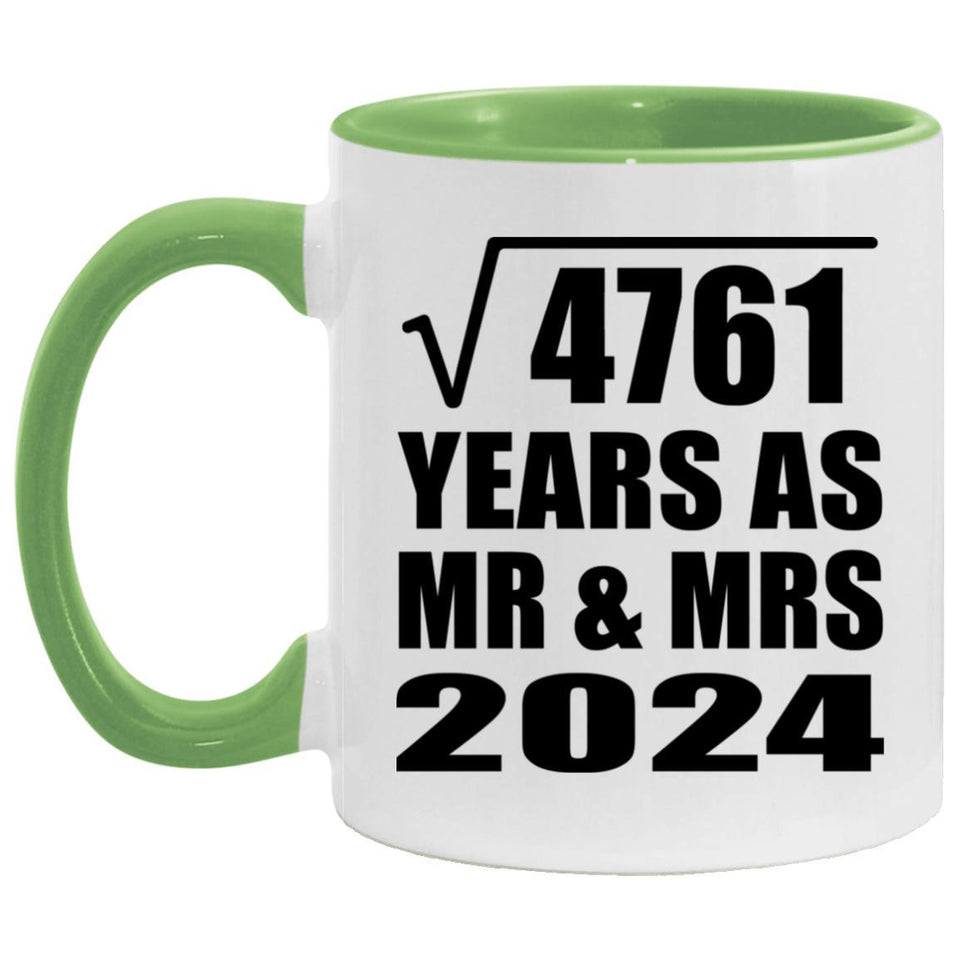 69th Anniversary Square Root of 4761 Years As Mr & Mrs 2024 - 11oz Accent Mug Green