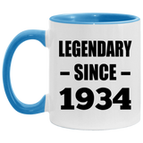 90th Birthday Legendary Since 1934 - 11oz Accent Mug Blue