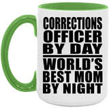 Corrections Officer By Day World's Best Mom By Night - 15oz Accent Mug Green