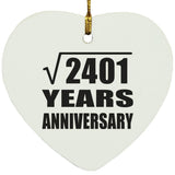 49th Anniversary Square Root of 2401 Years Anniversary - Heart Ornament