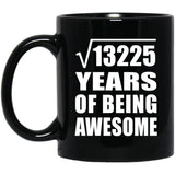 115th Birthday Square Root of 13225 Years of Being Awesome - 11oz Coffee Mug Black