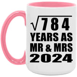 28th Anniversary Square Root of 784 Years As Mr & Mrs 2024 - 15oz Accent Mug Pink