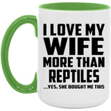 I Love My Wife More Than Reptiles - 15oz Accent Mug Green