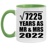 85th Anniversary Square Root of 7225 Years As Mr & Mrs 2022 - 11oz Accent Mug Green