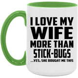 I Love My Wife More Than Stick-Bugs - 15oz Accent Mug Green