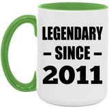 13th Birthday Legendary Since 2011 - 15oz Accent Mug Green