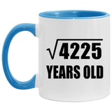 65th Birthday Square Root of 4225 Years Old - 11oz Accent Mug Blue