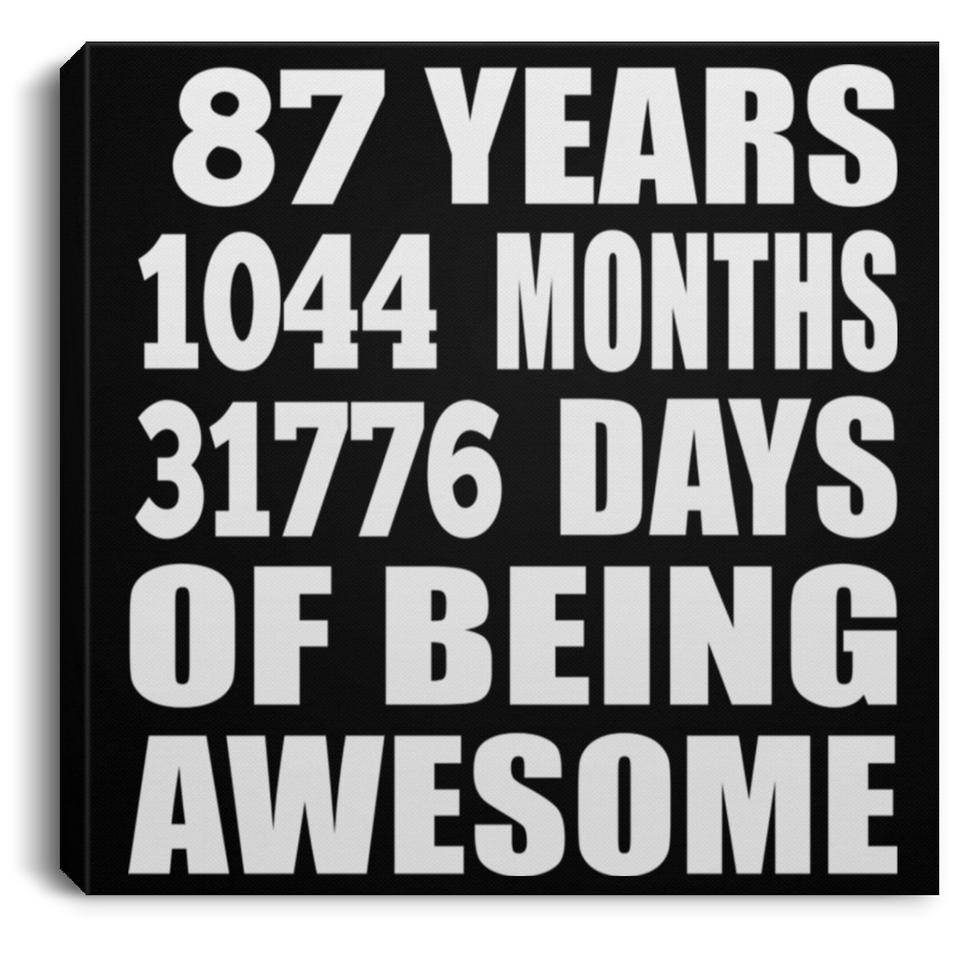 87th Birthday 87 Years 1044 Months 31776 Days Of Awesome - Canvas Square
