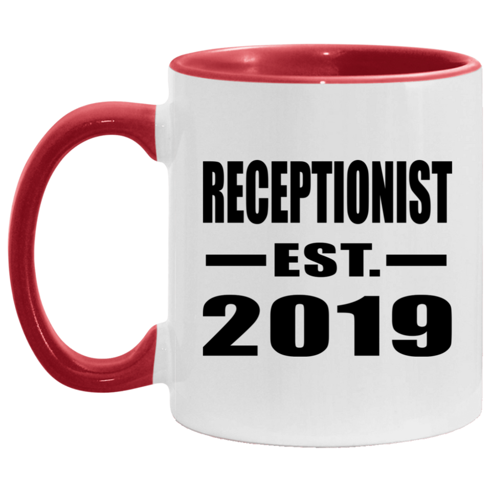Receptionist Established EST. 2019 - 11oz Accent Mug Red