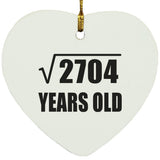 52nd Birthday Square Root of 2704 Years Old - Heart Ornament