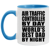 Air Traffic Controller By Day World's Best Dad By Night - 11oz Accent Mug Blue