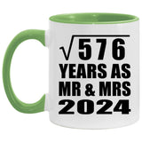 24th Anniversary Square Root of 576 Years As Mr & Mrs 2024 - 11oz Accent Mug Green