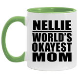 Nellie World's Okayest Mom - 11oz Accent Mug Green