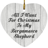 All I Want For Christmas Is My Bergamasco Shepherd - Heart Ornament F