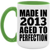 11th Birthday Made In 2013 Aged to Perfection - 15oz Accent Mug Green