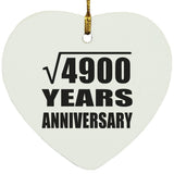 70th Anniversary Square Root of 4900 Years Anniversary - Heart Ornament