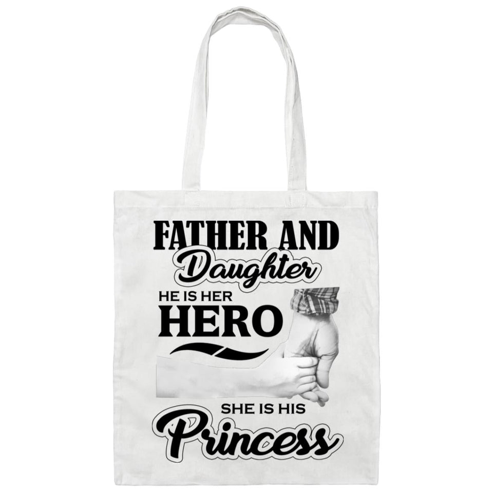 Father & Daughter, He is Her Hero, She is His Princess - Tote Bag White