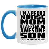 Proud Nurse Mom Of Awesome Son - 11oz Accent Mug Blue