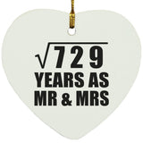 27th Anniversary Square Root of 729 Years As Mr & Mrs - Heart Ornament
