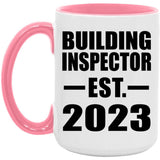 Building Inspector Established EST. 2023 - 15oz Accent Mug Pink