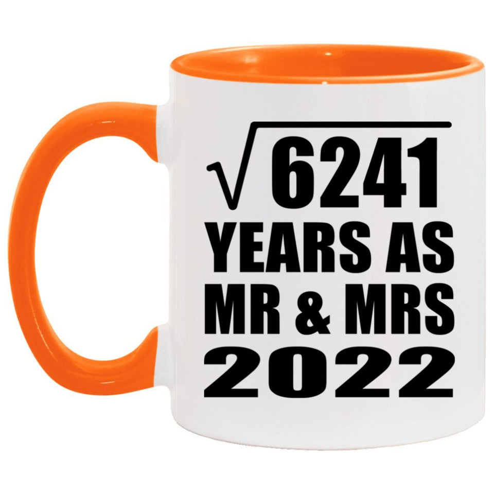 79th Anniversary Square Root of 6241 Years As Mr & Mrs 2022 - 11oz Accent Mug Orange