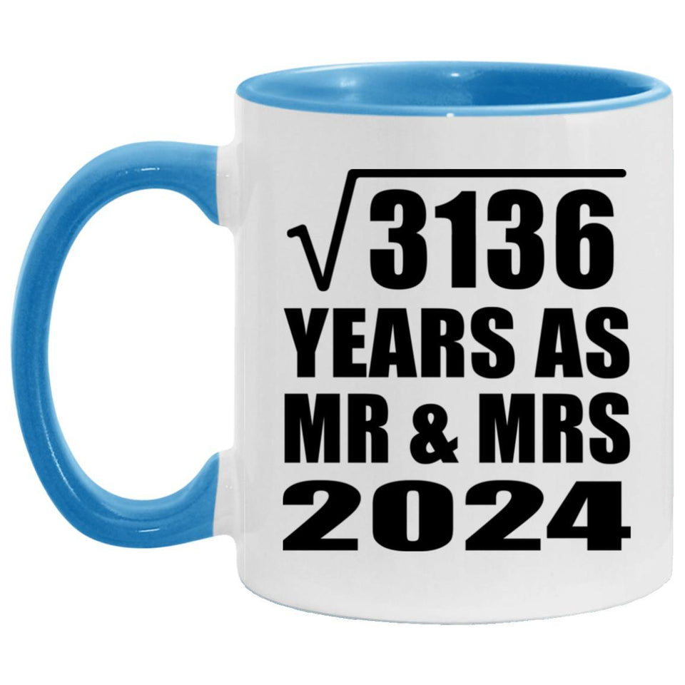 56th Anniversary Square Root of 3136 Years As Mr & Mrs 2024 - 11oz Accent Mug Blue