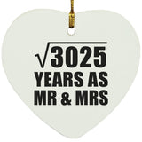 55th Anniversary Square Root of 3025 Years As Mr & Mrs - Heart Ornament