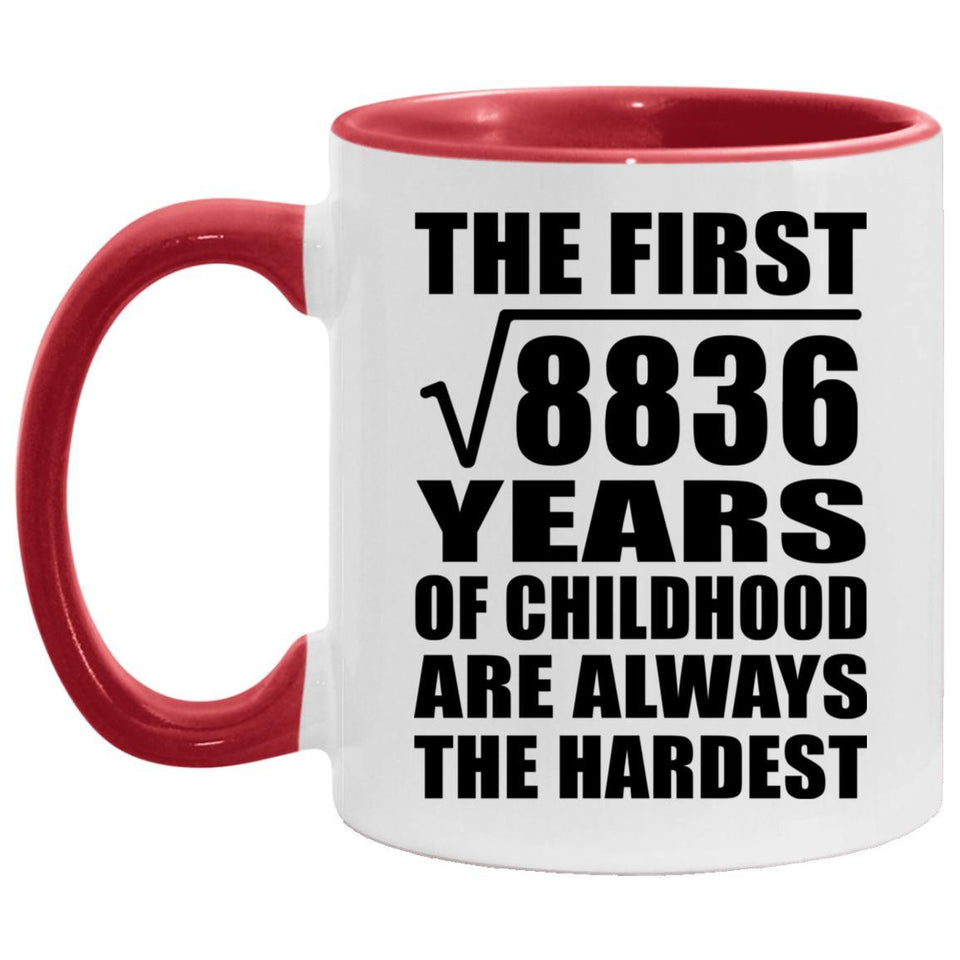 94th Birthday Square Root of 8836 Years of Childhood - 11oz Accent Mug Red